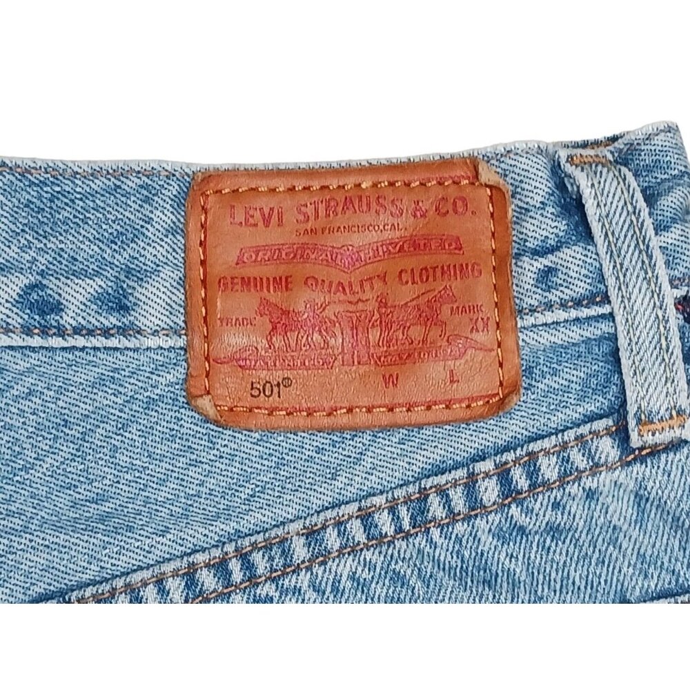 LEVIS 501 Premium Sport Tape Denim Jean Shorts Cutoffs Frayed Hem Big E Sz 26 - Picture 7 of 16
